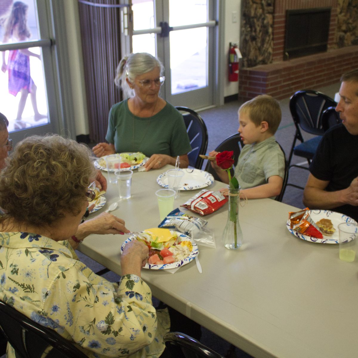 Church members sharing a meal